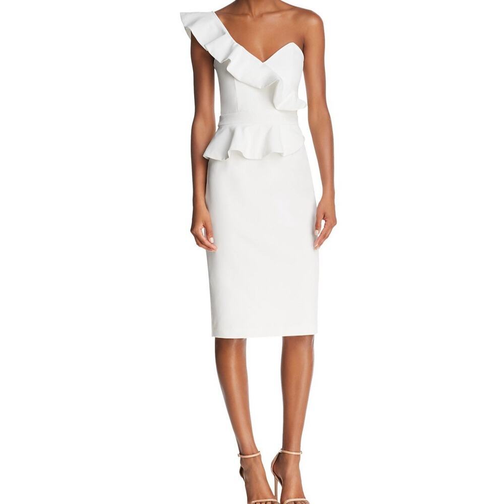 Bardot Revolve Camelia Cocktail Midi One Shoulder Dress in White Size US 4 1791